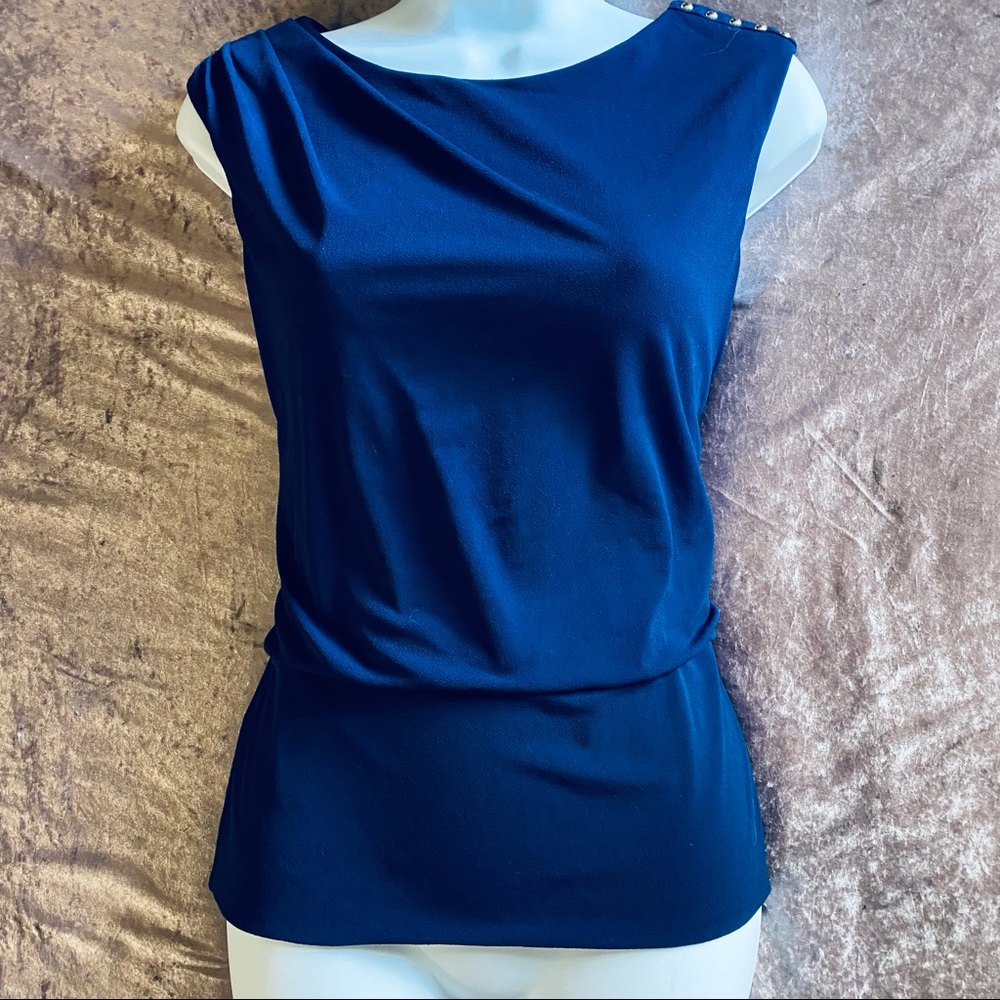 WHBM Blue Sleeveless Blouse with Button Detail
